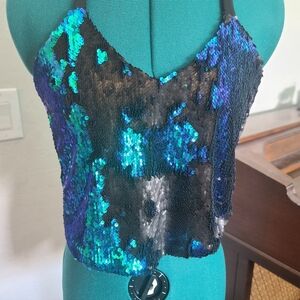Sequin Halter Top with Blue and Green Accents